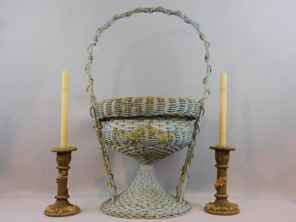 (4) ANTIQUE WICKER PIECES, CA.