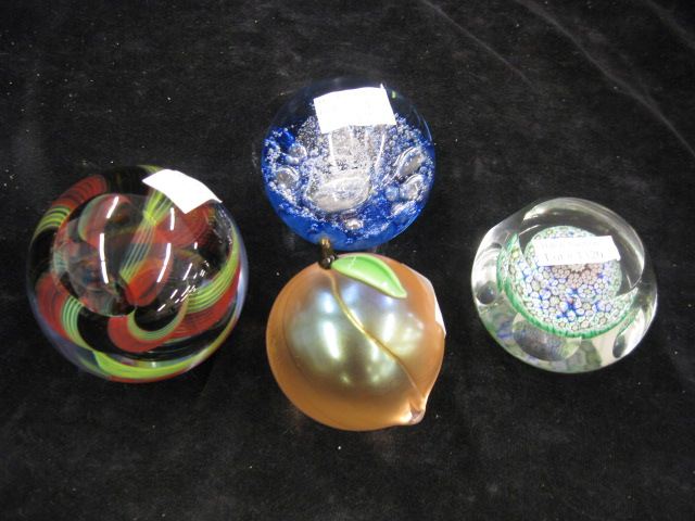 4 Art Glass Paperweights;Orient &