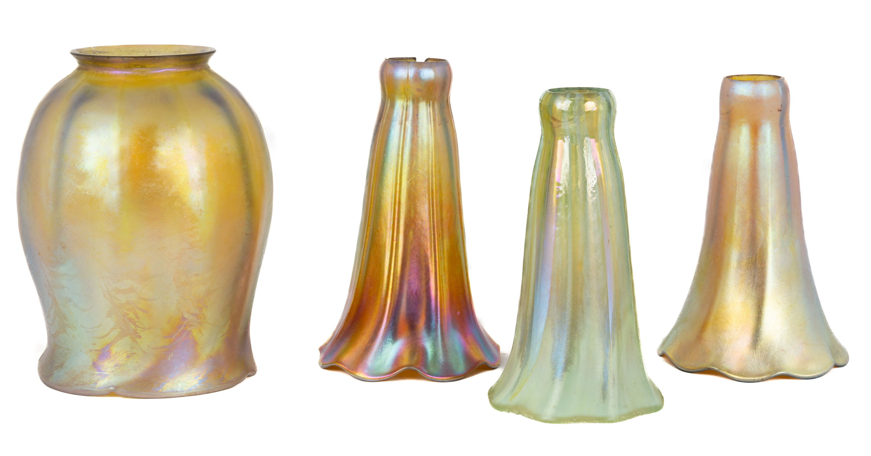 (4) ART GLASS SHADES Early 20th