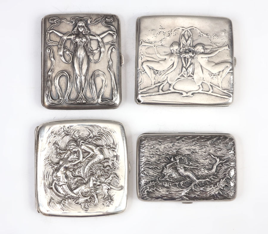 4 ART NOUVEAU STERLING CIGARETTE