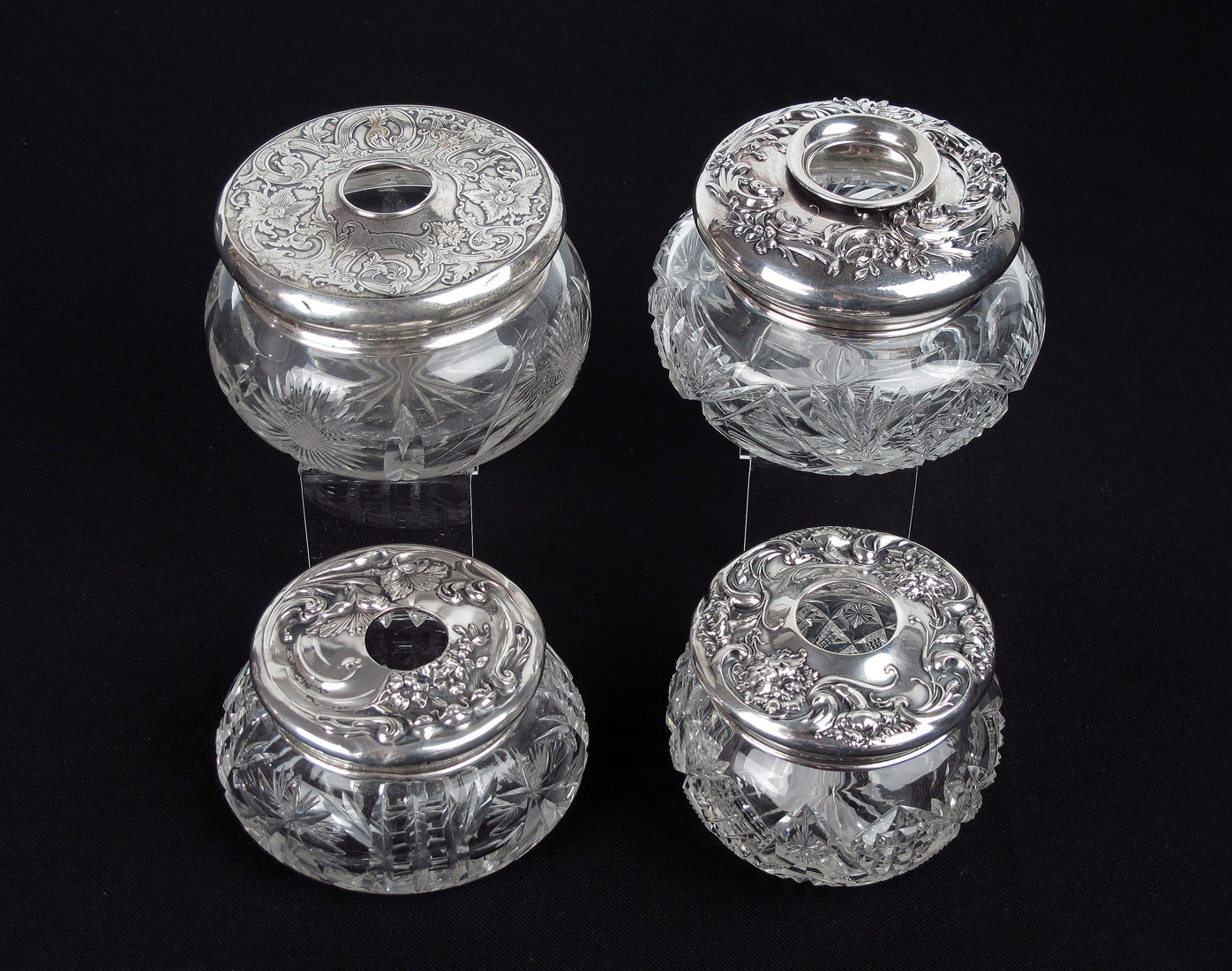 4 ART NOUVEAU STERLING LIDDED