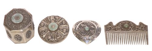 (4) ASIAN HARDSTONE-MOUNTED