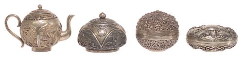 (4) ASIAN SILVER BETEL BOXES