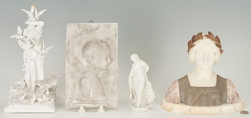 4 ASSEMBLED SCULPTURES, BUST, BAS
