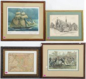 4 ASSORTED FRAMED PRINTS, MOST