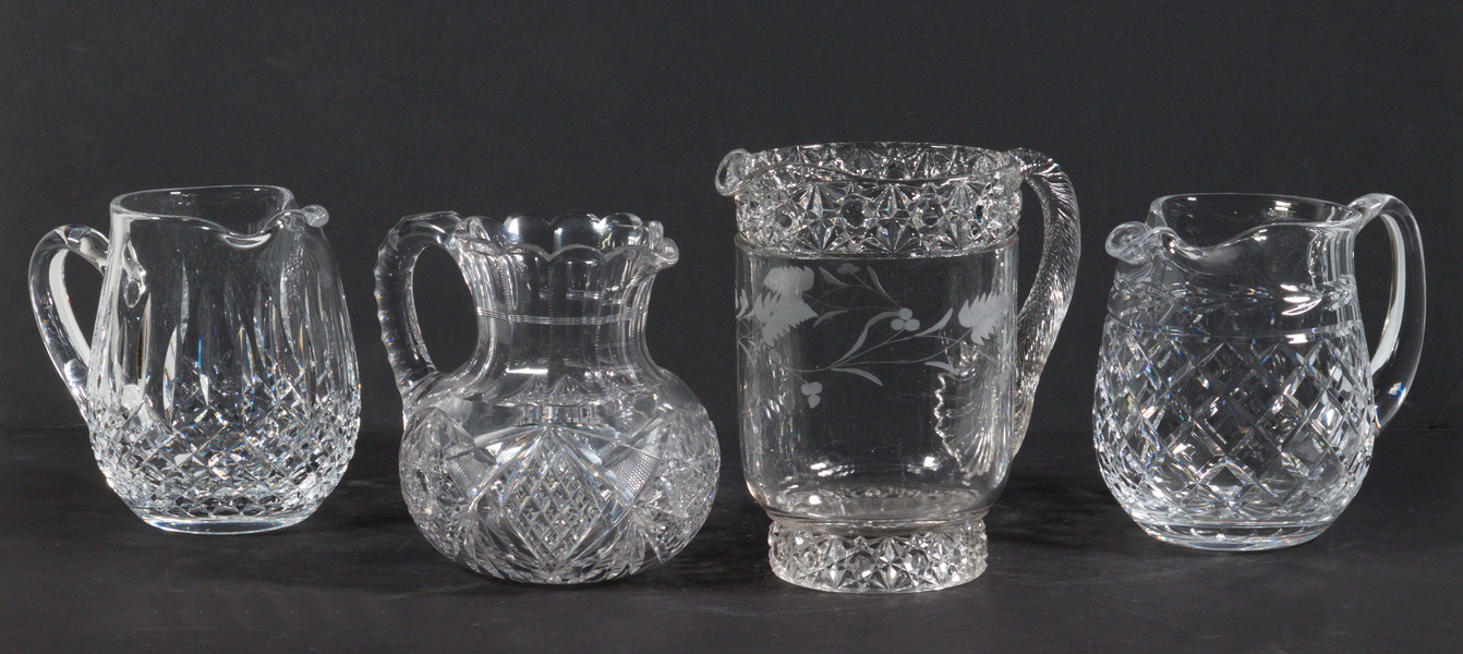 (4) ASSORTED GLASS PITCHERS, INCL