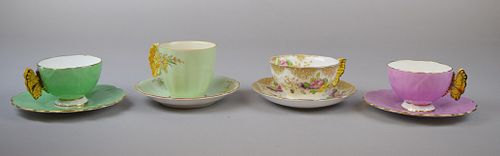 4 AYNSLEY BUTTERFLY TEA CUPS &