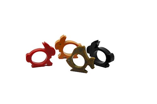 4 BAKELITE NAPKIN RINGS 3 RABBITS