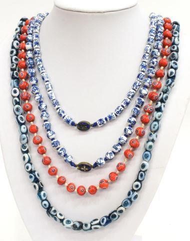 (4) BEADED NECKLACES, VENETIAN