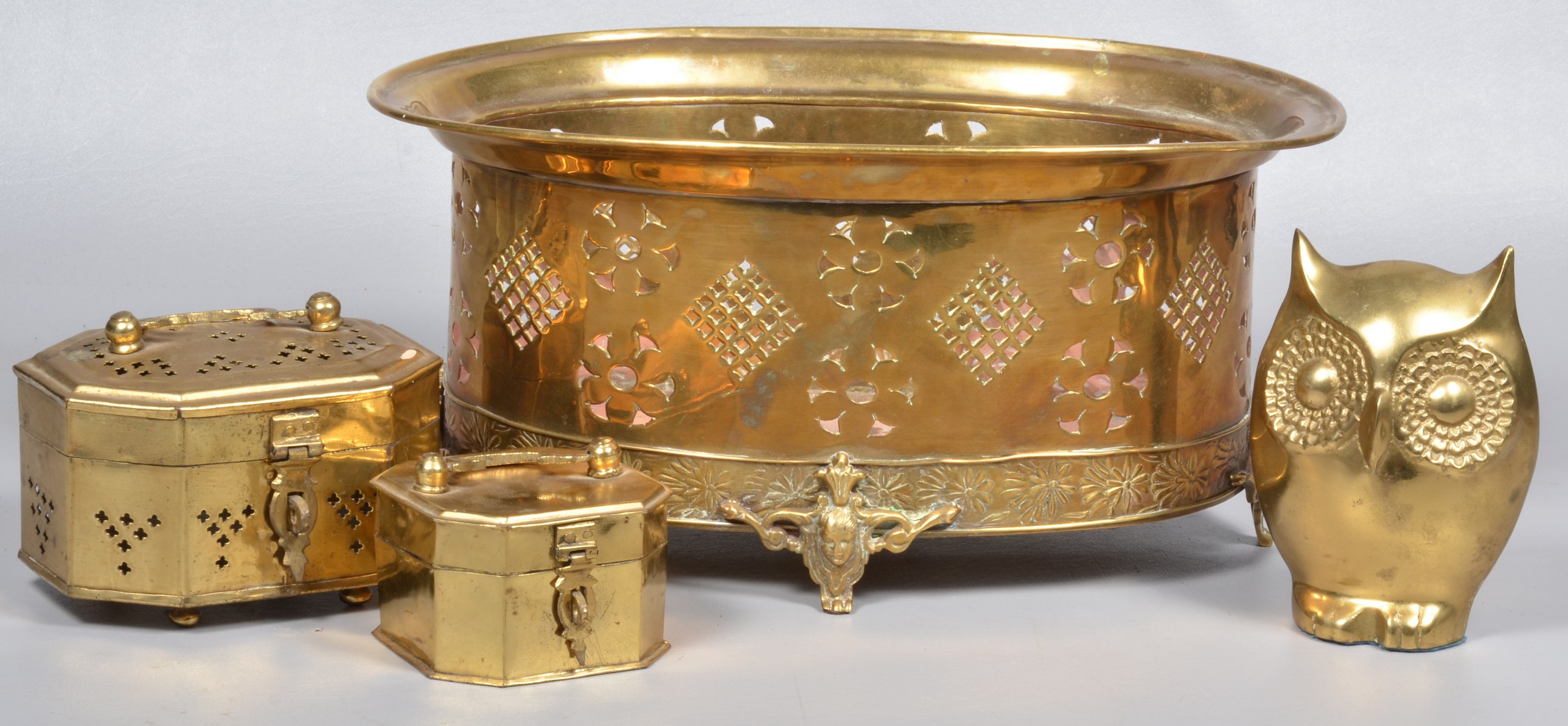 (4) Brass cricket boxes and pierced