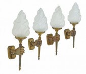 (4) BRASS HAND HOLDING TORCH W