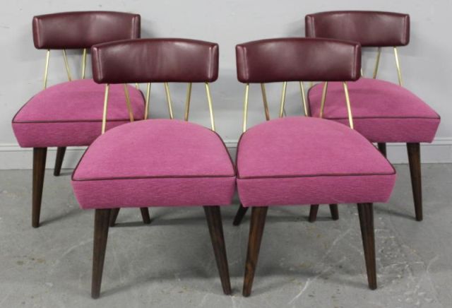 4 Brass Wood & Upholstered