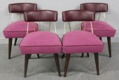 4 Brass Wood & Upholstered Mid