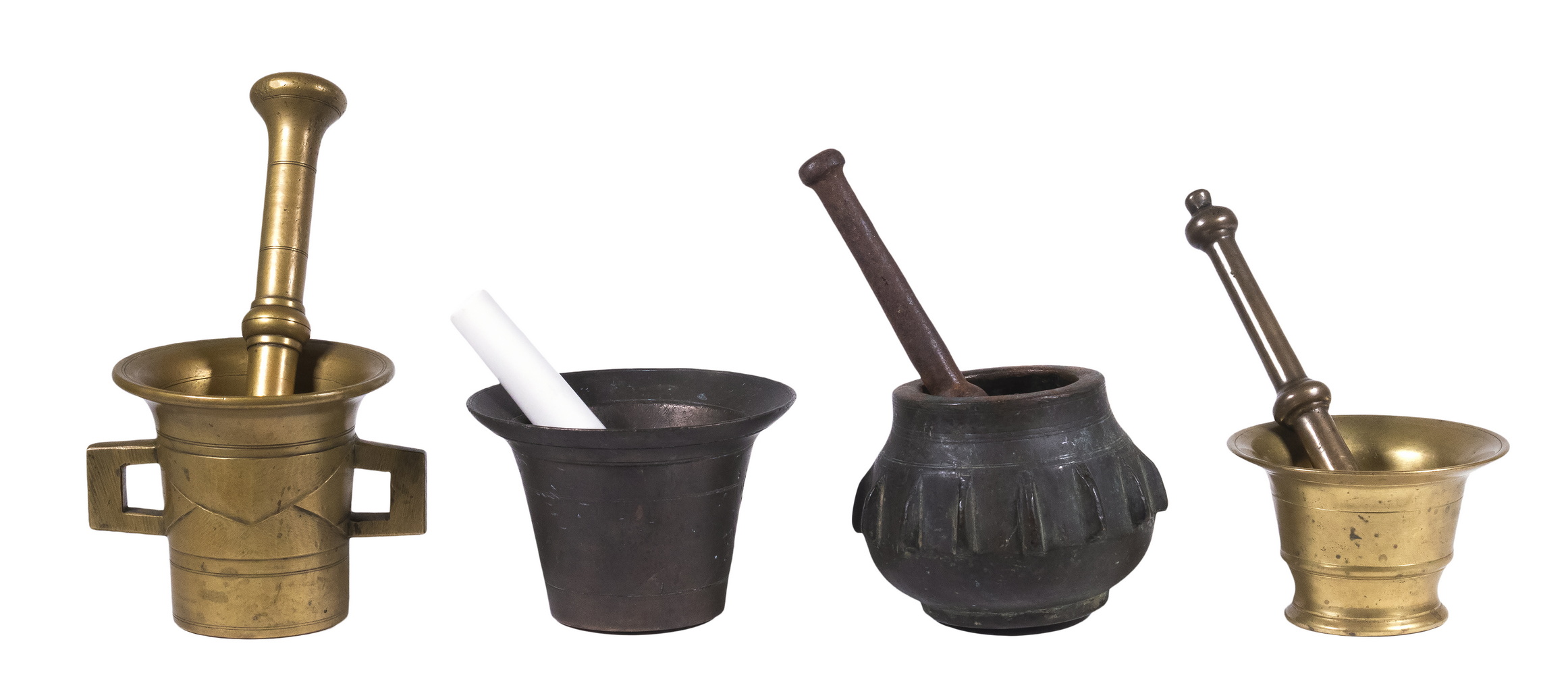(4) BRONZE OR BRASS MORTAR AND