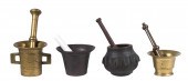 (4) BRONZE OR BRASS MORTAR AND