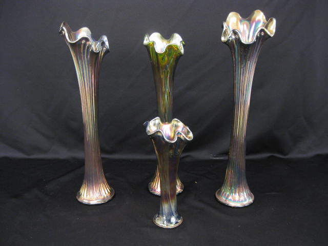 4 Carnival Glass Vases 8'' to