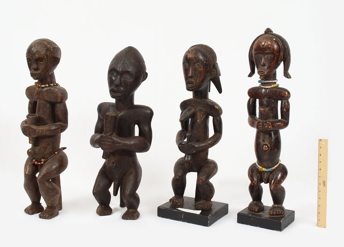 4 CARVED AFRICAN FANG FIGURINES: