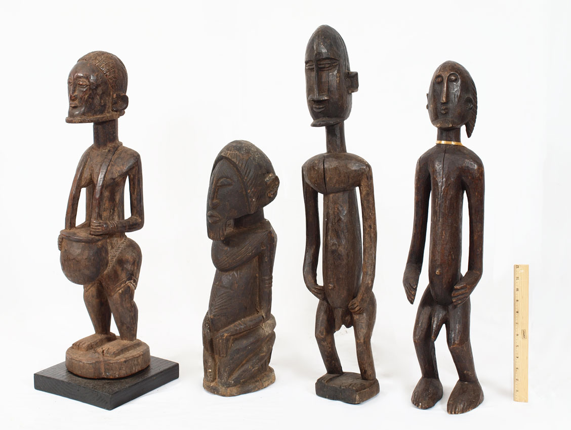 4 CARVED AFRICAN SMALL DOGON