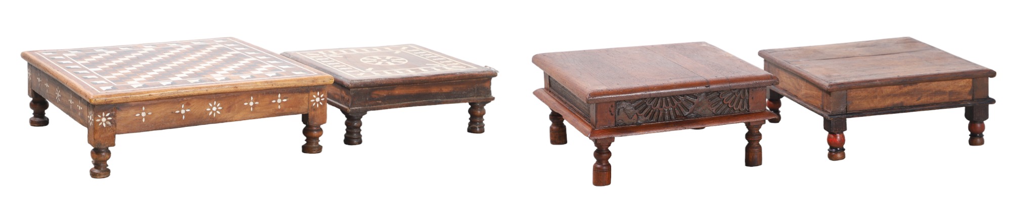 (4) Carved and bone inlaid low