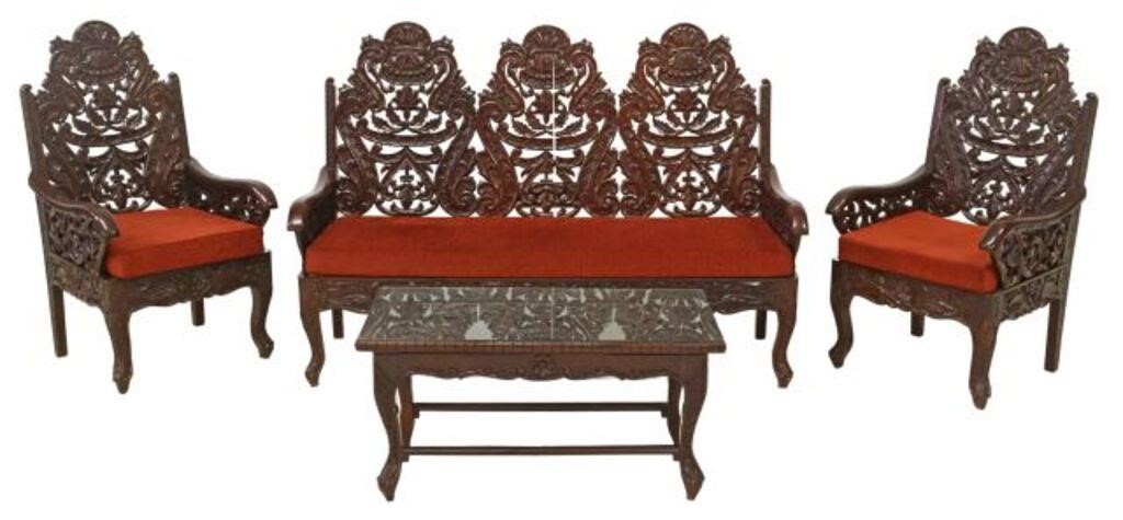(4) CARVED HARDWOOD PARLOR SET,