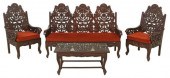 (4) CARVED HARDWOOD PARLOR SET