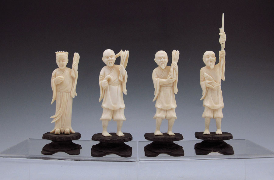 4 CARVED IVORY FIGURES IN