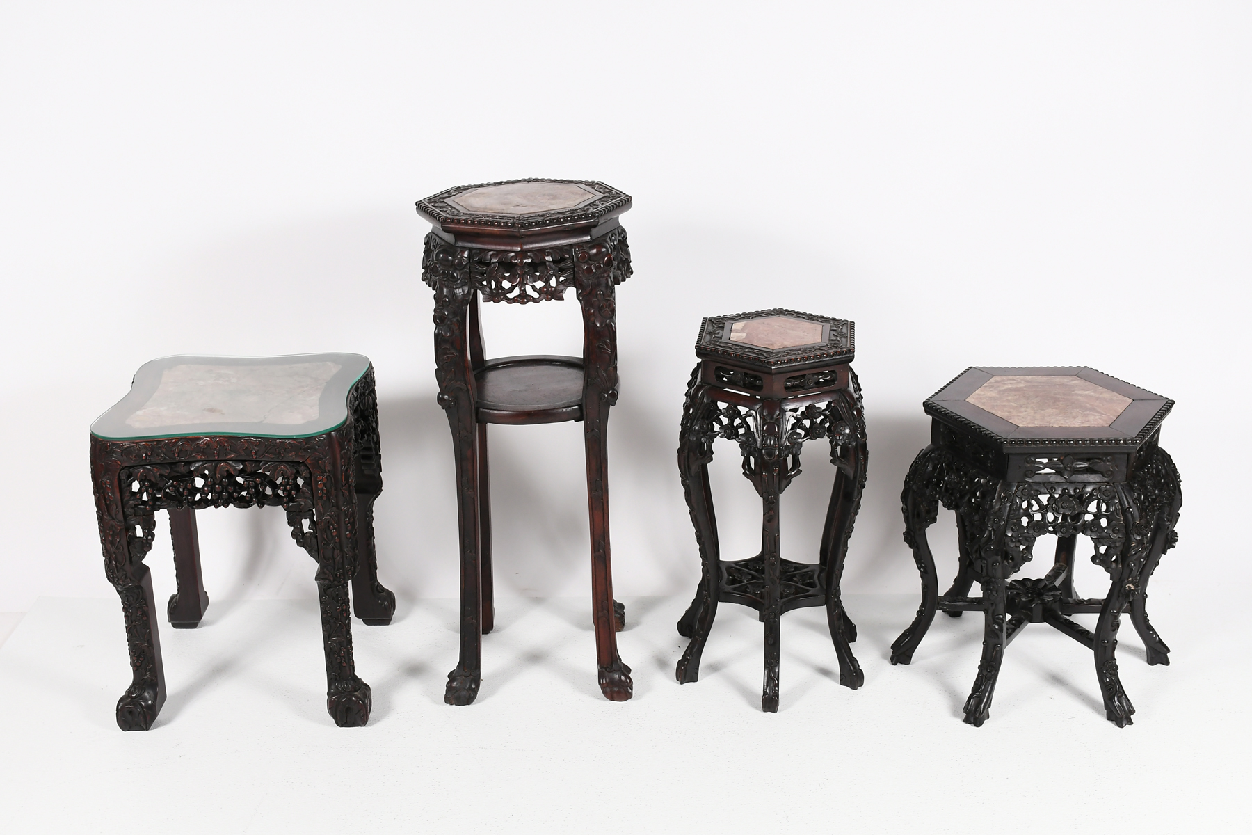 4 CARVED ORIENTAL MARBLE TOP