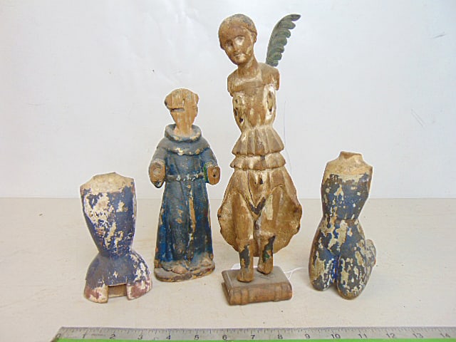 4 CARVED WOOD FIGURES, ALL HAVE