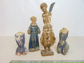 4 CARVED WOOD FIGURES, ALL HAV