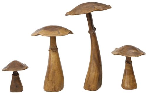 (4) CARVED WOOD MUSHROOMS OR