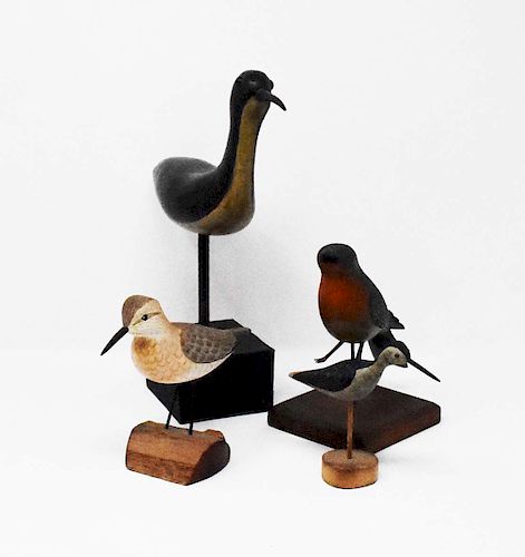 4 CARVED WOODEN SHORE BIRDS4 carved