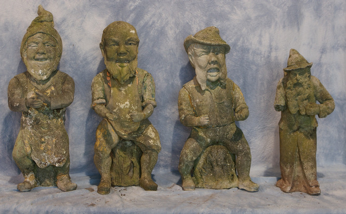 4 cast concrete garden figures of
