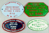 4 cast iron builders tags, "Ow