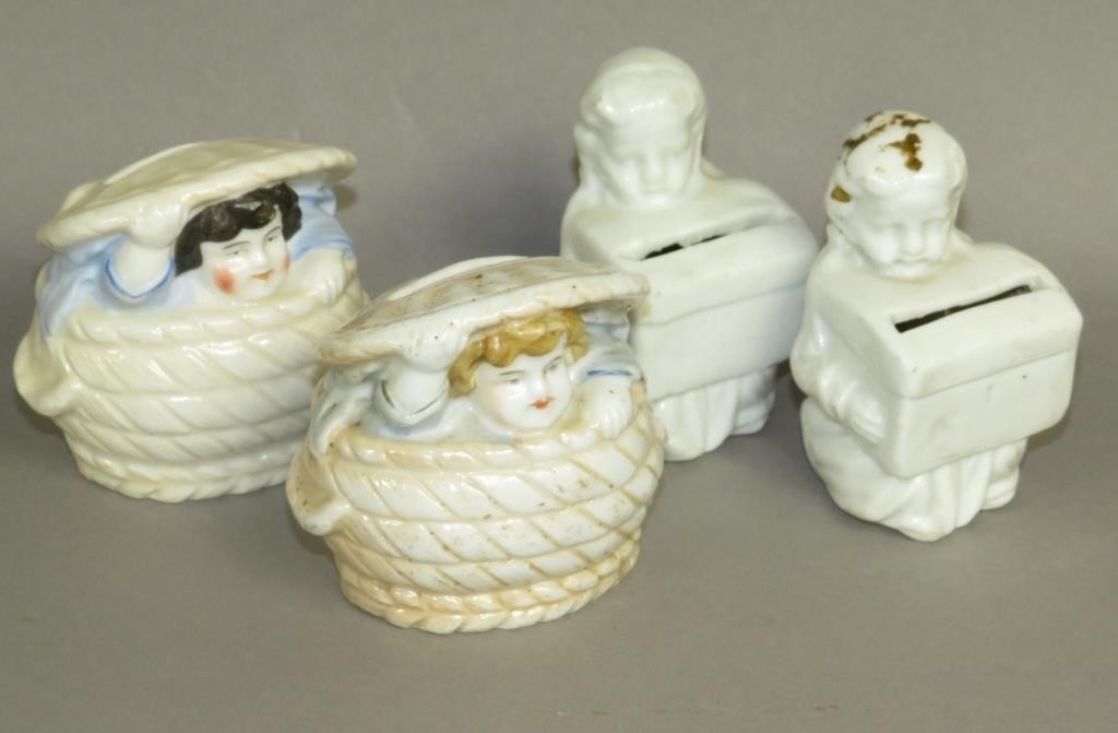 4 CERAMIC PENNY BANKSca.