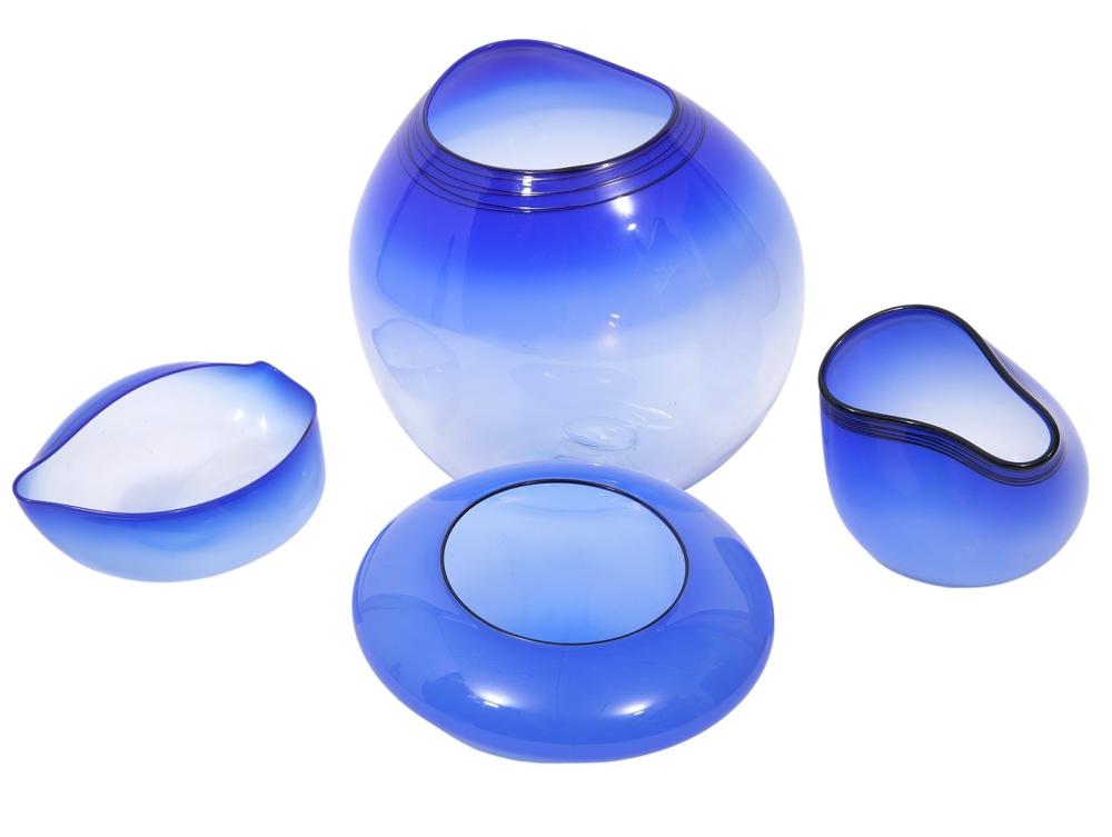 4 CHIHULY PCS. COBALT BLUE BLACK