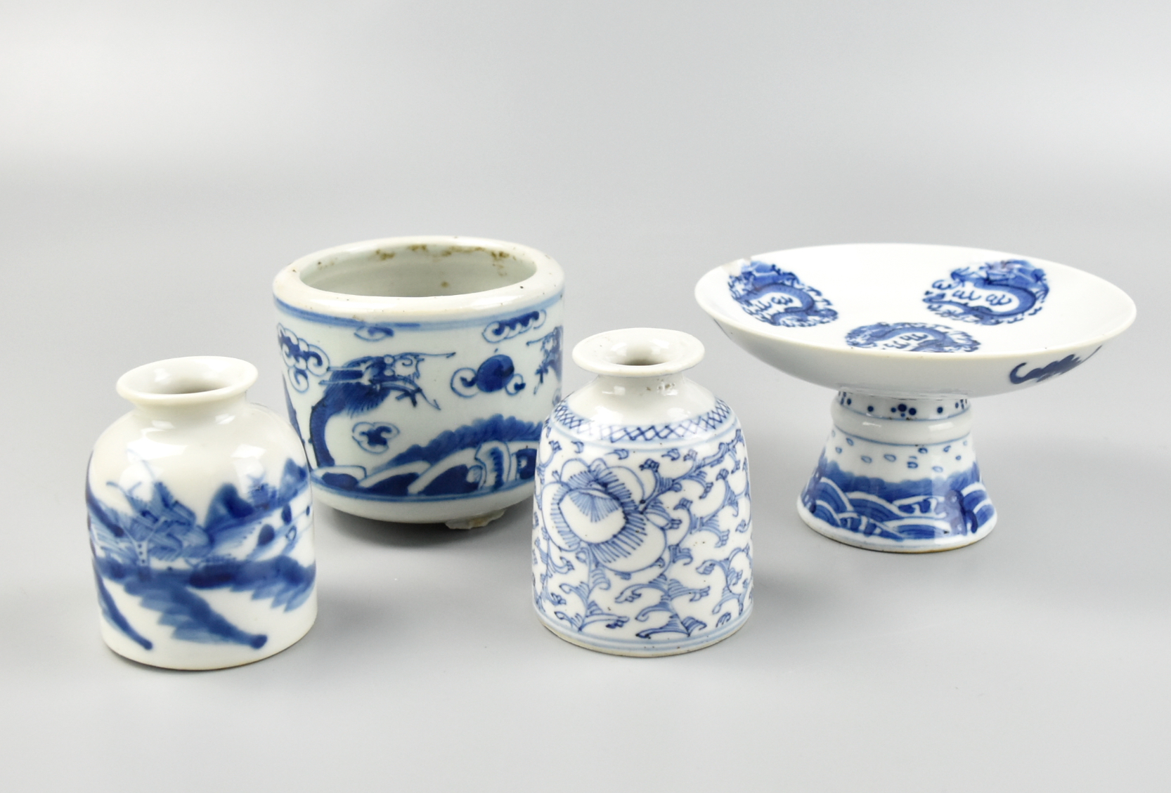 4 CHINESE B&W CENSER, WATERPOT &