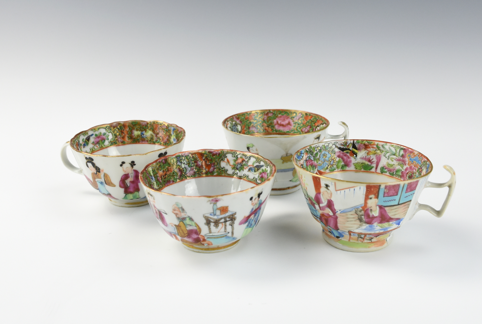 (4) CHINESE CANTON GLAZED CUPS W/