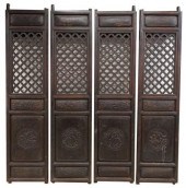 (4) CHINESE CARVED ELMWOOD DOO