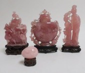 4 CHINESE CARVED ROSE QUARTZ P