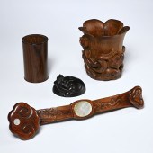 (4) CHINESE CARVED WOOD SCHOLA