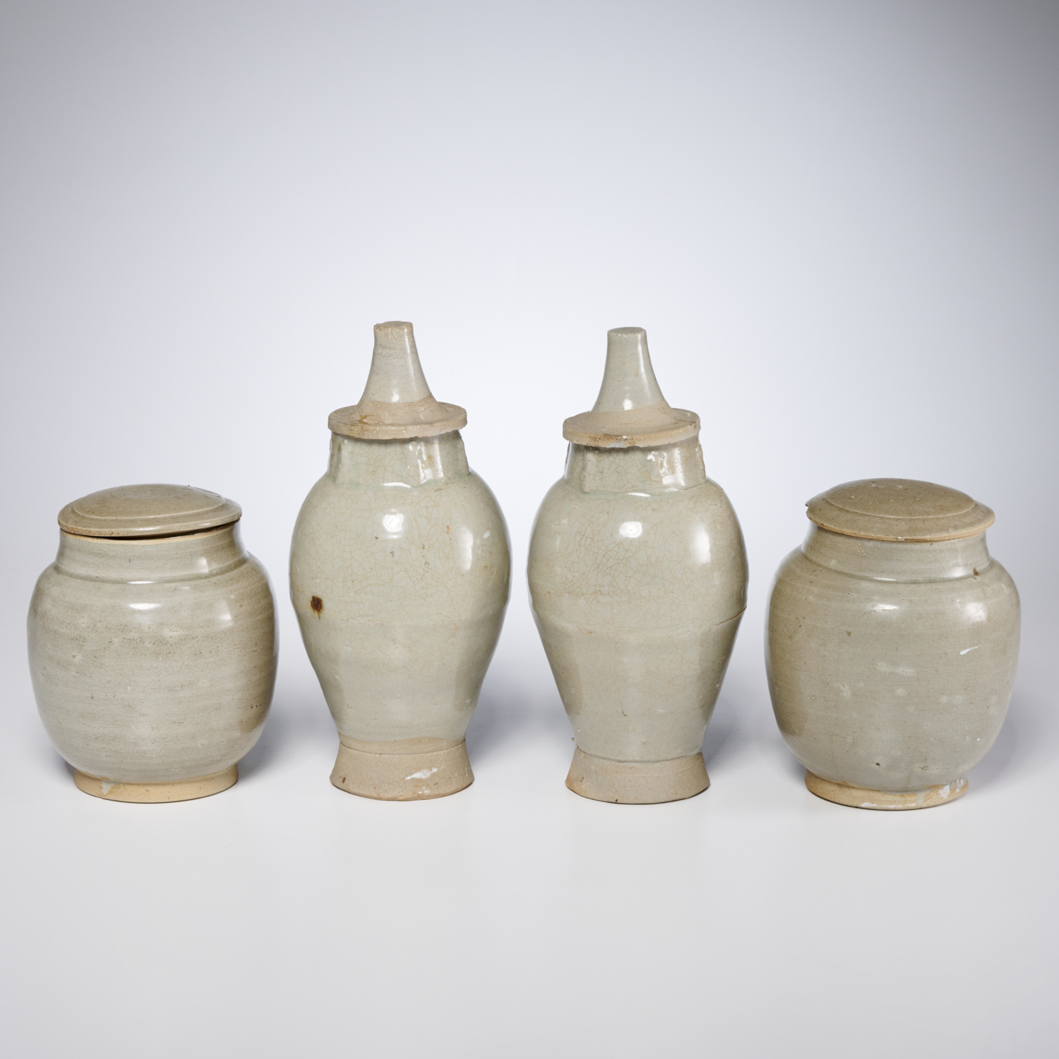 (4) CHINESE CELADON GLAZED FUNERARY