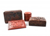 4 CHINESE CINNABAR CARVED COVE