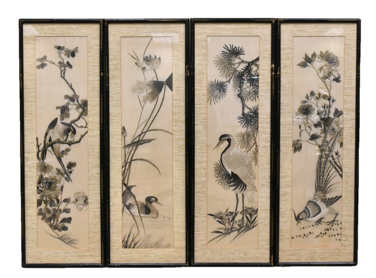 4 CHINESE FRAMED EMBROIDERY PANEL