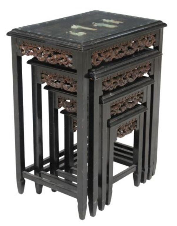 (4) CHINESE HARDSTONE & LACQUERED