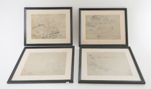 4 CHINESE LANDSCAPES W/C ON