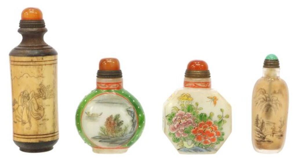 (4) CHINESE PAINTED GLASS & BONE