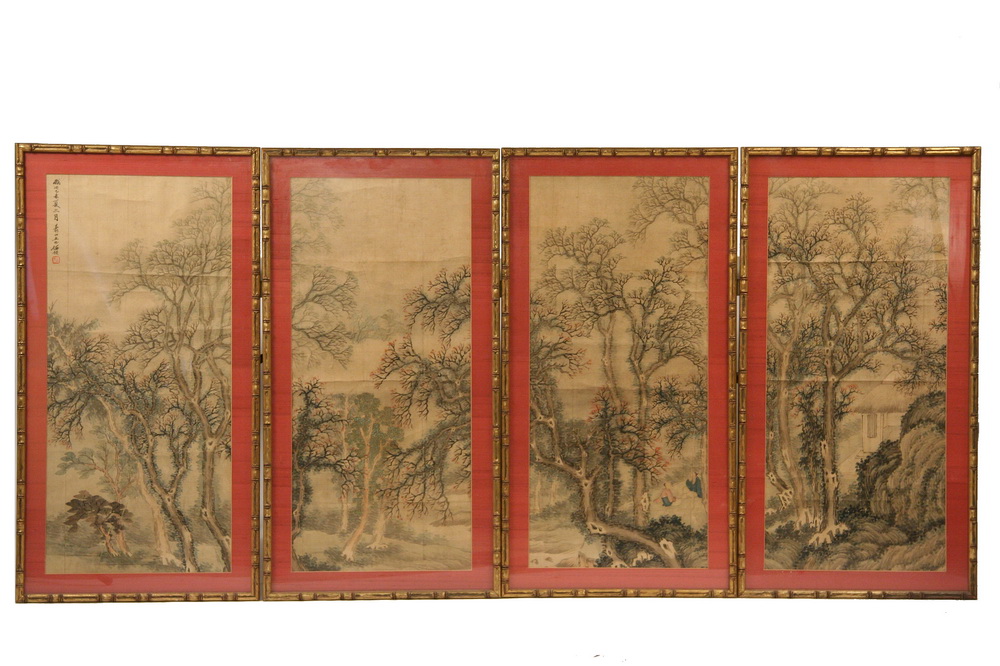 (4) CHINESE SCROLL WATERCOLORS -