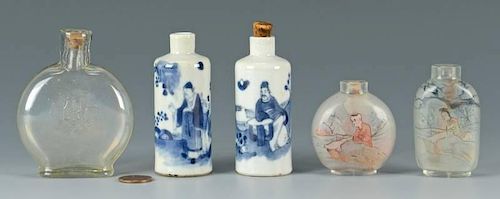 4 CHINESE SNUFF BOTTLES + 1