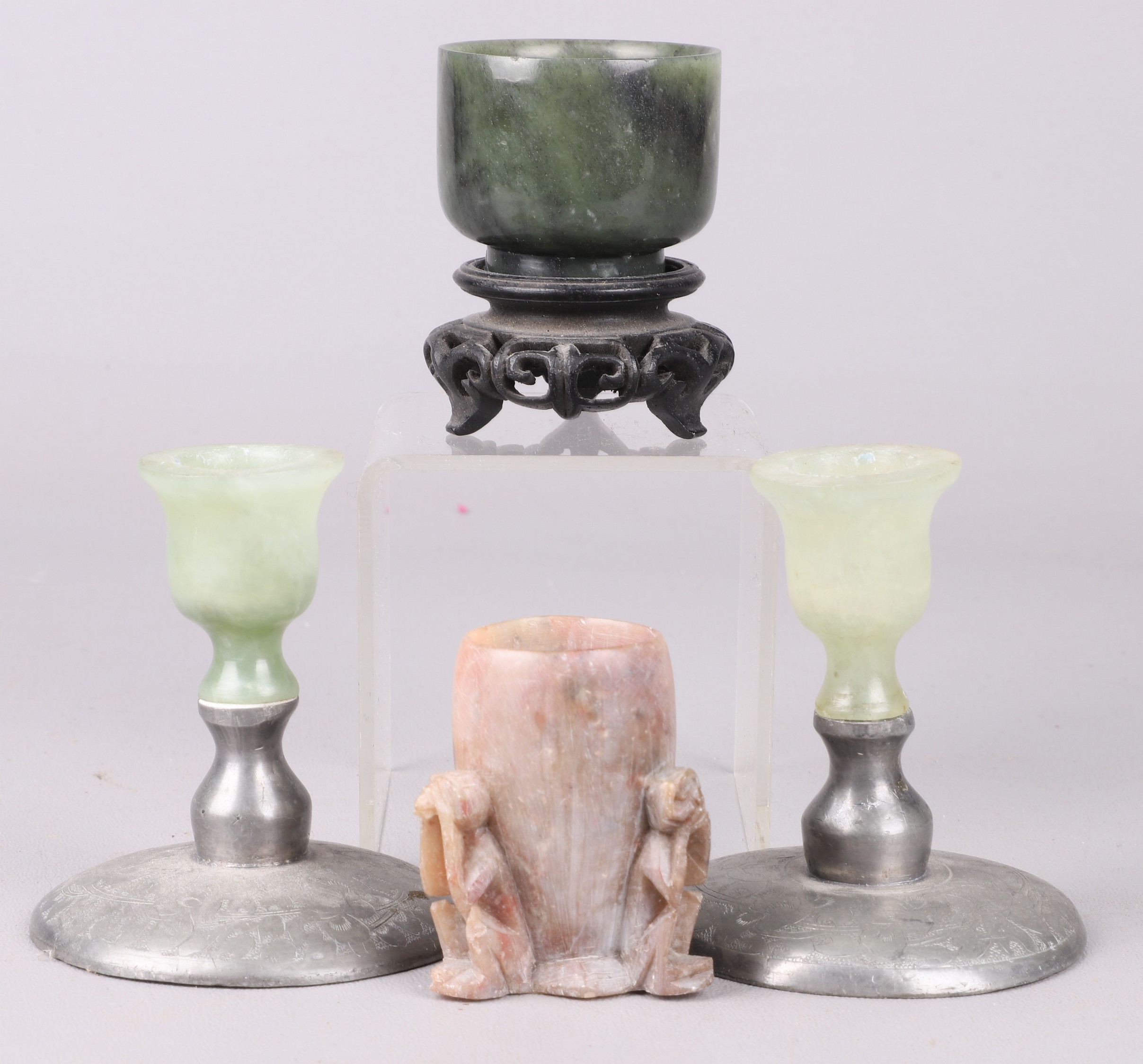(4) Chinese stone items, c/p pair