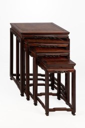 (4) CHINESE TEAK & BURL NESTIN